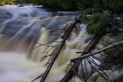 Wasserfall mit Baumstämmen stockbilder Wasserfall mit Baumstämmen stockbilder