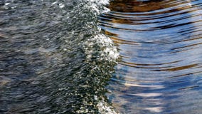 Water flow, water wave symmetry, blue sky reflection. River Stock Photo Water flow, water wave symmetry, blue sky reflection. River Stock Photo