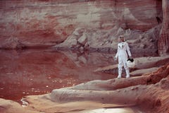 Water On Mars, Futuristic Astronaut Without A Water On Mars, Futuristic Astronaut Without A