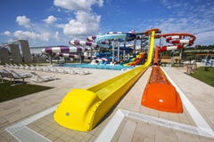 Water slides at Nymphaea Aquapark in Oradea, Romania royalty free stock image Water slides at Nymphaea Aquapark in Oradea, Romania royalty free stock image
