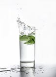 Water splash caused by slices of lime. Light tonality. Movement. royalty free stock images Water splash caused by slices of lime. Light tonality. Movement. royalty free stock images
