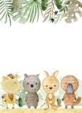 Watercolor australian frame. Baby shower card. Watercolor frame with australian animals