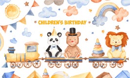Watercolor card for children`s birthday. royalty free illustration Watercolor card for children`s birthday. royalty free illustration