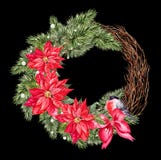 Watercolor Christmas wreath with toys, bow and pine. stock illustration Watercolor Christmas wreath with toys, bow and pine. stock illustration