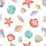 Watercolor Corners Of The Frame With Sea Shells Stock Photos Watercolor Corners Of The Frame With Sea Shells Stock Photos