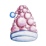 Watercolor drawing. New Year`s cap of round bubbles or mshars. Isolated vector illustration Watercolor drawing. New Year`s cap of round bubbles or mshars. Isolated vector illustration