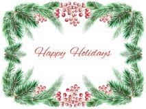 Watercolor fir branches with berries stock illustration Watercolor fir branches with berries stock illustration