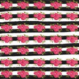 Watercolor Flower Digital Paper, Pink flower background, Black stripes stock illustration Watercolor Flower Digital Paper, Pink flower background, Black stripes stock illustration
