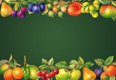 Watercolor fruits blackboard.. Illustration for background, greeting cards,banner,Healthy Food,Learning media. invitations, and ot vector illustration Watercolor fruits blackboard.. Illustration for background, greeting cards,banner,Healthy Food,Learning media. invitations, and ot vector illustration