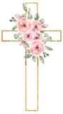 Watercolor hand drawn Cross Clipart, Pink flowers Cross, Peony Floral Frame, Baptism Crosses, Wedding Invites, new baby girl, Card