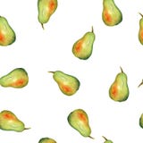 Watercolor hand drawn set seamless pattern with green pear on a white background. stock illustration Watercolor hand drawn set seamless pattern with green pear on a white background. stock illustration