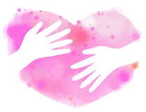 Watercolor hands hugging heart. Digital art painting stock photography Watercolor hands hugging heart. Digital art painting stock photography