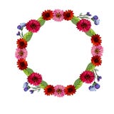 Watercolor illustration green leaves and pink, red, and blue flowers royalty free illustration Watercolor illustration green leaves and pink, red, and blue flowers royalty free illustration