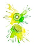 Watercolor illustration of kiwi in juice splash isolated on a white background royalty free illustration Watercolor illustration of kiwi in juice splash isolated on a white background royalty free illustration