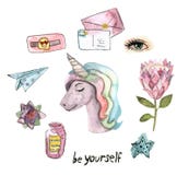 Watercolor isolated unicorn, flowers royalty free illustration Watercolor isolated unicorn, flowers royalty free illustration