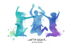 Watercolor jumping silhouette stock illustration Watercolor jumping silhouette stock illustration
