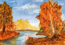 Watercolor landscape autumn forest stock illustration Watercolor landscape autumn forest stock illustration