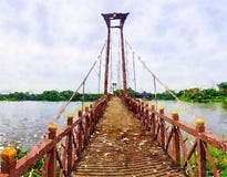 Watercolor Of Bridge In Country Thailand Stock Images