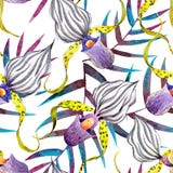 Watercolor orchid flowers tropical pattern vector illustration Watercolor orchid flowers tropical pattern vector illustration