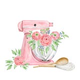 Watercolor pink mixer for creating diy bakery logo