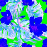 Watercolor Seamless Pattern. Hand Painted Illustration of Tropical Leaves and Flowers. Tropic Summer Motif with Hibiscus Pattern. Royalty Free Stock Photos Watercolor Seamless Pattern. Hand Painted Illustration of Tropical Leaves and Flowers. Tropic Summer Motif with Hibiscus Pattern. Royalty Free Stock Photos