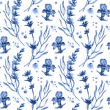 Watercolor Seamless Pattern In Retro Style With Blue Lavender Flowers And Leaves Royalty Free Stock Image Watercolor Seamless Pattern In Retro Style With Blue Lavender Flowers And Leaves Royalty Free Stock Image