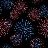 Watercolor seamless pattern of salutes - fireworks in the colors of the USA flag. royalty free illustration Watercolor seamless pattern of salutes - fireworks in the colors of the USA flag. royalty free illustration