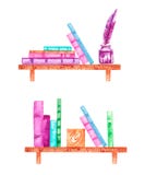Watercolor set with shelves of books on a white background 03