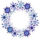 Watercolor snowflakes round frame template royalty free illustration Watercolor snowflakes round frame template royalty free illustration