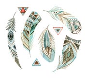 Watercolor tribal feather set stock illustration Watercolor tribal feather set stock illustration