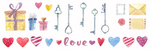 Watercolor vintage romantic hand drawn elements set stock illustration Watercolor vintage romantic hand drawn elements set stock illustration