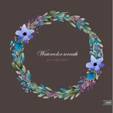 Watercolor wreath with flowers,foliage and branch. Stock Photo Watercolor wreath with flowers,foliage and branch. Stock Photo