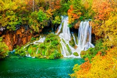 Waterfall In Autumn Forest Stock Image Waterfall In Autumn Forest Stock Image