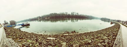 Waterfront in Szentendre, Hungary, yellow filter royalty free stock photos Waterfront in Szentendre, Hungary, yellow filter royalty free stock photos