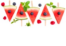Watermelon slice popsicles frame isolated on white background. Stock Images Watermelon slice popsicles frame isolated on white background. Stock Images