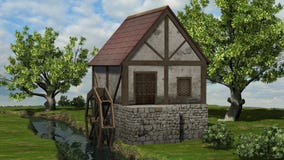Watermolen op de beek tussen bomen vector illustratie Watermolen op de beek tussen bomen vector illustratie