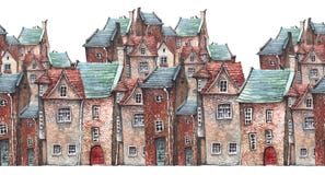 Waterverf attern van een oude stad vector illustratie Waterverf attern van een oude stad vector illustratie