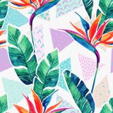 Waterverf tropische bloemen op geometrische achtergrond met krabbels royalty-vrije illustratie Waterverf tropische bloemen op geometrische achtergrond met krabbels royalty-vrije illustratie