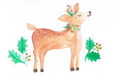 Waterverfillustratie van leuke herten, als thema gehade Kerstmis royalty-vrije illustratie Waterverfillustratie van leuke herten, als thema gehade Kerstmis royalty-vrije illustratie
