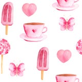 Waterverfpatroon met roze snoepjes stock illustratie Waterverfpatroon met roze snoepjes stock illustratie