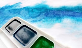 Waterverfverven en blauwe abstracte watercolourtekening stock foto Waterverfverven en blauwe abstracte watercolourtekening stock foto