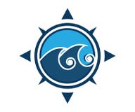 A wave logo in a compass in blue color royalty free illustration A wave logo in a compass in blue color royalty free illustration