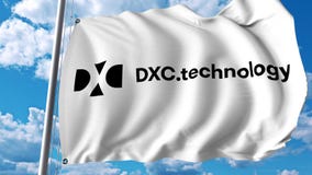 Waving flag with Dxc Technology logo. Editoial 3D rendering vector illustration Waving flag with Dxc Technology logo. Editoial 3D rendering vector illustration