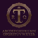 Wavy patterned gold letters with initial monogram. Elegant font royalty free illustration Wavy patterned gold letters with initial monogram. Elegant font royalty free illustration