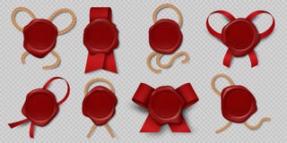 Wax seal. Realistic certificate stamps with ribbons and ropes, 3d medieval royal envelope labels. Vector empty seals vector illustration Wax seal. Realistic certificate stamps with ribbons and ropes, 3d medieval royal envelope labels. Vector empty seals vector illustration