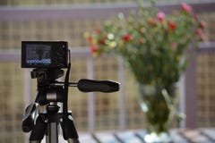 Waza kwiaty przez obiektywu ścisła kamera fotografia stock Waza kwiaty przez obiektywu ścisła kamera fotografia stock