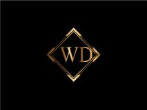 WD-Anfangsdiamantform Goldfarbe neuerer Logo Design stock abbildung WD-Anfangsdiamantform Goldfarbe neuerer Logo Design stock abbildung