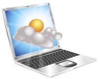 Weather sun and cloud icon laptop concept Stock Photography Weather sun and cloud icon laptop concept Stock Photography