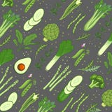 Green vegetables background template for banner. Healthy organic food concept. Hand-drawn illustration for restaurant menu, market stock illustration Green vegetables background template for banner. Healthy organic food concept. Hand-drawn illustration for restaurant menu, market stock illustration