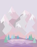 Pink mountain landscape with lake and forest around it vector illustration Pink mountain landscape with lake and forest around it vector illustration